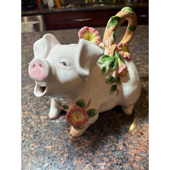 Vintage Fitz & Floyd Omnibus Teapot Sleepy Eyed Pig 1994 Hand-painted - Picture 2 of 16